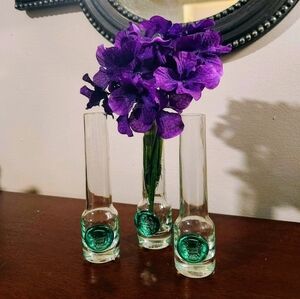 Set of 3 Vintage Wolfschmidt Vodka Shot Glasses or Bud Vases with Sea Green